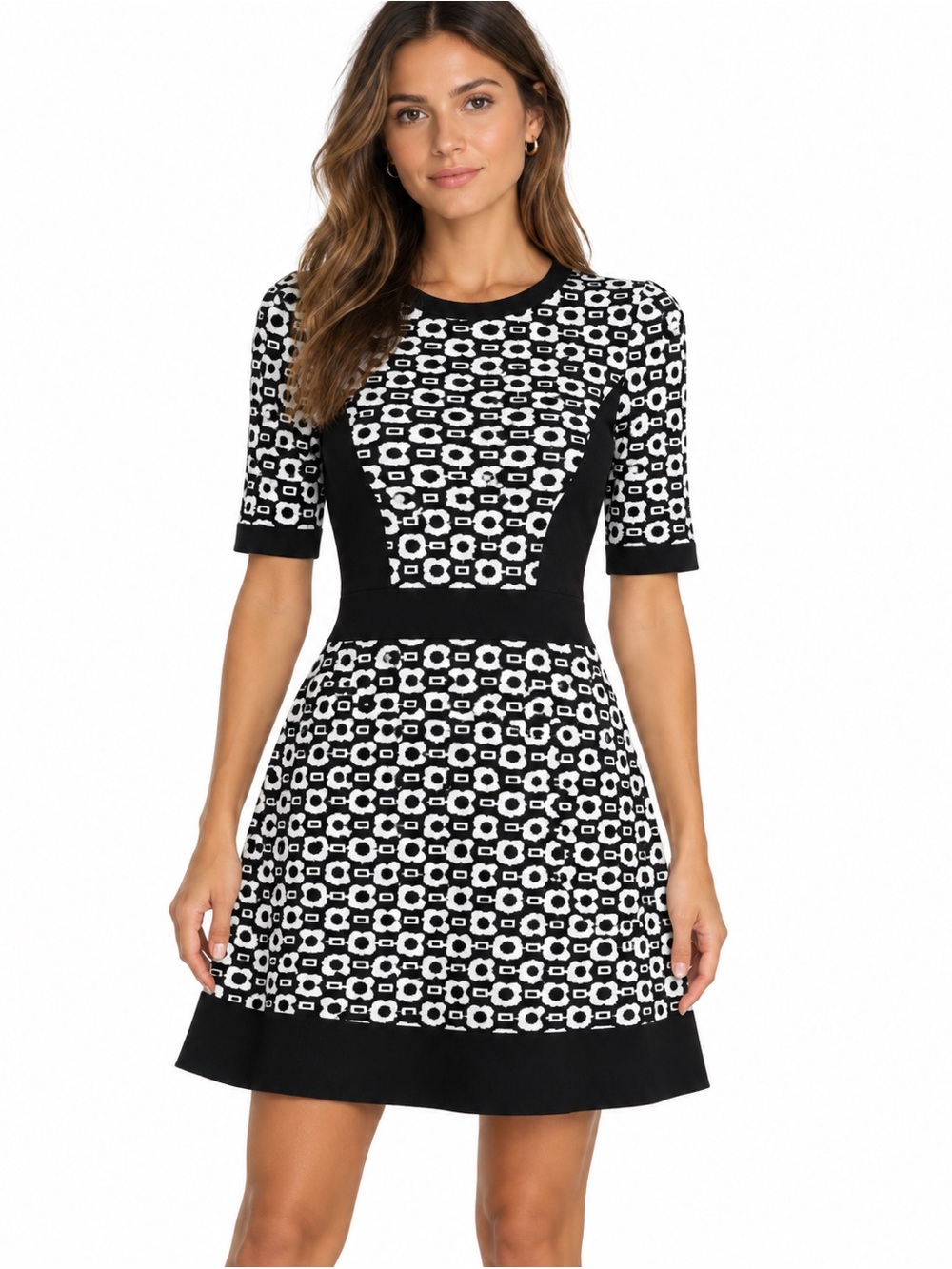 Rag & Bone Black White Geometric Knit Fit & Flare Dress Size S Mod Old Money